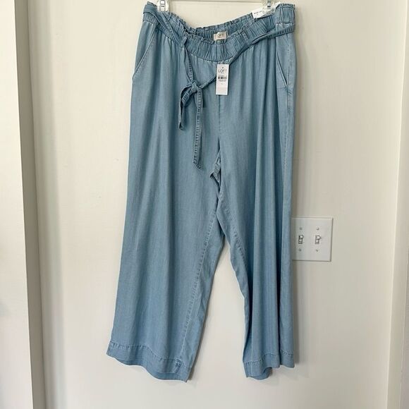 Loft Wide Leg HR Chambray Casual Pants L - Picture 1 of 6